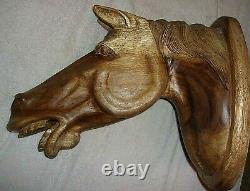 VINTAGE HAND CARVED WOOD HORSE HEAD By Blue Ribbon CARVER C. Smith (CORKEY)