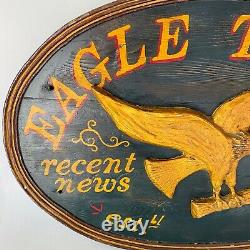 VTG 1785 EAGLE TAVERN Hand Carved Wood Sign Folk Art Primitive Bar Vermont VT