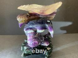 VTG Chinese Solid Purple Amethyst Eagle Hand Carved With Stand 7 Tall 5 Lbs