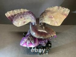 VTG Chinese Solid Purple Amethyst Eagle Hand Carved With Stand 7 Tall 5 Lbs