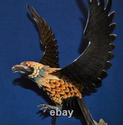 VTG Falcon Standing on Globe Large 20 Sculpture hand carved Buffalo Horn