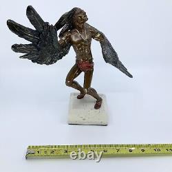 VTG Hand Carved 90s Rodolfo Morales Eagle Dancer Bronze and Onyx Stone Figurine