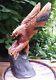 Vtg Hand Carved Solid Wood Eagle Flight Rustic Sculpture Talons Gripping Log