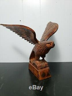 VTG. Hand Carved Wood Eagle Hawk Statue Bird Sculpture Home Decor MISSING BEAK