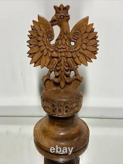 VTG. Polish Crest Eagle Hand Carved Wood Sculpture Statue Honor Folk Art
