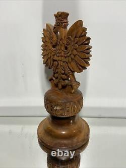 VTG. Polish Crest Eagle Hand Carved Wood Sculpture Statue Honor Folk Art