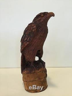 Very Rare Antique Bamboo Roots Handcarved Eagle Statue Figurine, 11 1/4 Tall