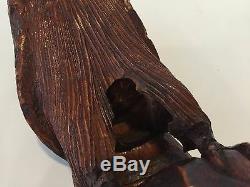 Very Rare Antique Bamboo Roots Handcarved Eagle Statue Figurine, 11 1/4 Tall
