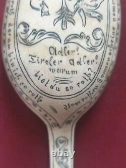 Very Rare Antique Folk Art Hand Carved Bovine Scrimshaw Spoon Austrian Eagle