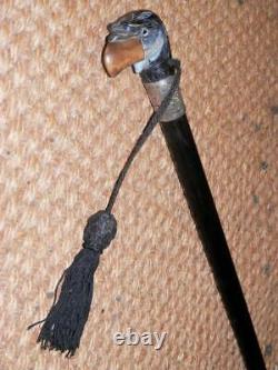 Victorian Hand-Carved Eagle Mechanical Glove Holder Walking Stick Silver 1892