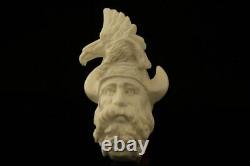 Viking with Eagle Hand Carved Block Meerschaum Pipe with custom CASE 12193