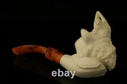 Viking with Eagle Hand Carved Block Meerschaum Pipe with custom CASE 12193