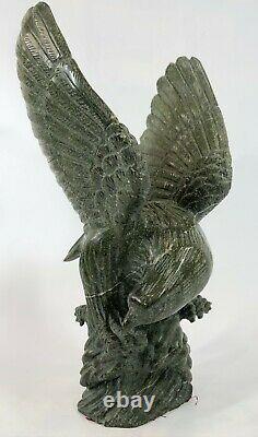 Vintage 14 Hand Carved Stone Granite Onyx Marble Eagle Hawk Folk Art Statue