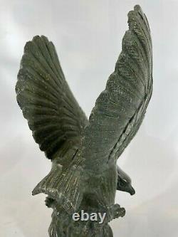 Vintage 14 Hand Carved Stone Granite Onyx Marble Eagle Hawk Folk Art Statue
