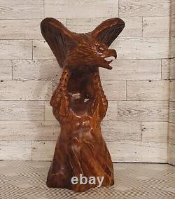 Vintage 14 Large Wooden Eagle Bird Hawk Statue Hand Carved Sculpture Art Decor