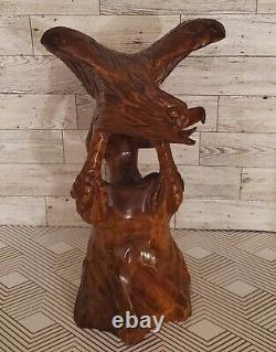 Vintage 14 Large Wooden Eagle Bird Hawk Statue Hand Carved Sculpture Art Decor