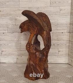 Vintage 14 Large Wooden Eagle Bird Hawk Statue Hand Carved Sculpture Art Decor