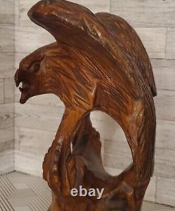 Vintage 14 Large Wooden Eagle Bird Hawk Statue Hand Carved Sculpture Art Decor