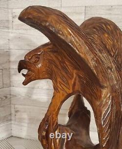 Vintage 14 Large Wooden Eagle Bird Hawk Statue Hand Carved Sculpture Art Decor