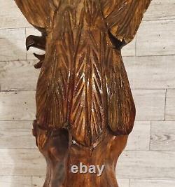 Vintage 14 Large Wooden Eagle Bird Hawk Statue Hand Carved Sculpture Art Decor