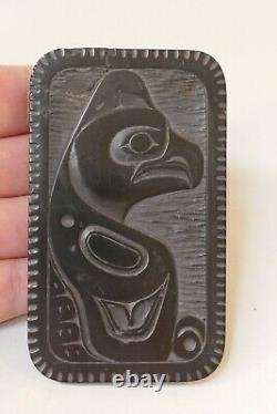 Vintage 1992 Haida Native Denny Dixon Hand Carved Argillite Eagle Plaque