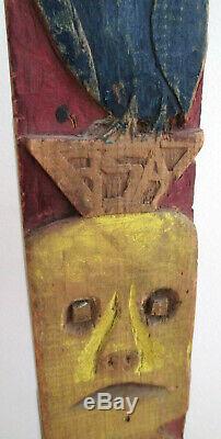 Vintage 40s W. W. II Hand Carved Folk Art Signed Military Totem Skull Eagle WC 57
