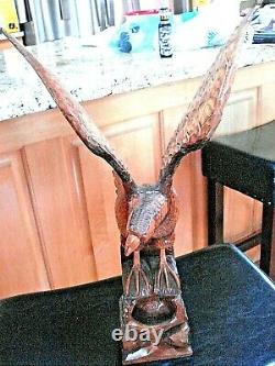 Vintage 60's Hand Carved Flying Eagle Wood Sculpture with Removable wings