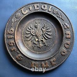 Vintage Antique Hand Carved Wooden 1916 German Eagle Wall Plate Black Forest