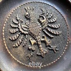 Vintage Antique Hand Carved Wooden 1916 German Eagle Wall Plate Black Forest