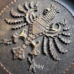 Vintage Antique Hand Carved Wooden 1916 German Eagle Wall Plate Black Forest