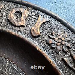 Vintage Antique Hand Carved Wooden 1916 German Eagle Wall Plate Black Forest