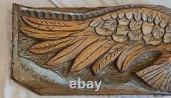 Vintage Antique Hand Carved Wooden Eagle Wall Sculpture With Paint 43 by 11