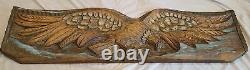Vintage Antique Hand Carved Wooden Eagle Wall Sculpture With Paint 43 by 11
