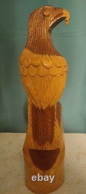 Vintage Bald Eagle Hand Carved Wood Sculpture 18 Statue American Folk Art