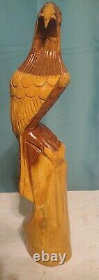 Vintage Bald Eagle Hand Carved Wood Sculpture 18 Statue American Folk Art