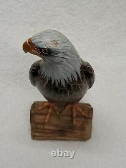Vintage Bald Eagle Original Wood Carving Duck Decoy Hand Carved Painted 7x4x4