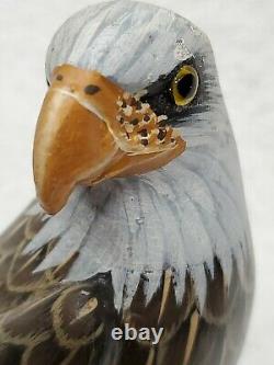 Vintage Bald Eagle Original Wood Carving Duck Decoy Hand Carved Painted 7x4x4