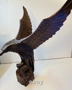 Vintage Big Large Stunning Beautiful Hand Carved Wood 19 Eagle Figure Statue Fo