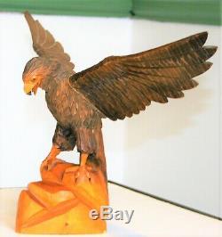 Vintage Black Forest Sculpture Hand Carved Wood Eagle With Detachable Wings 24