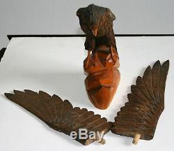 Vintage Black Forest Sculpture Hand Carved Wood Eagle With Detachable Wings 24in