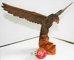 Vintage Black Forest Sculpture Hand Carved Wood Eagle With Detachable Wings 24in