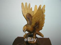 Vintage Black Forest Wooden Figure with a Hand Carved Eagle