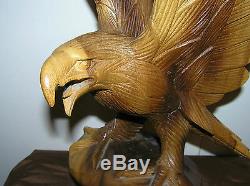 Vintage Black Forest Wooden Figure with a Hand Carved Eagle