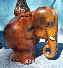 Vintage Collection Hand Carved Wood Sculptures Eagle Lion 2 Elephants Rhinoceros