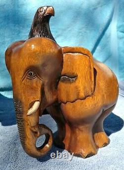 Vintage Collection Hand Carved Wood Sculptures Eagle Lion 2 Elephants Rhinoceros