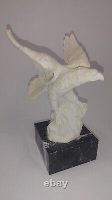 Vintage Eagle Hand Carved Marble Freedom Chicken 13 w Granite Plinth