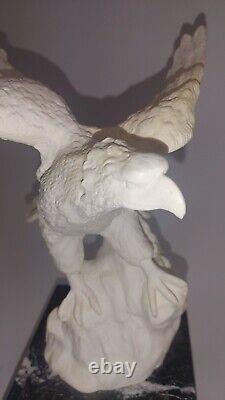 Vintage Eagle Hand Carved Marble Freedom Chicken 13 w Granite Plinth