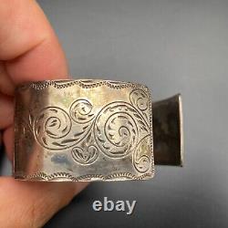 Vintage Eagle Hand Carved Stamped Sterling Silver Cuff Bracelet 6-3/4