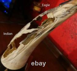 Vintage Eagle and Indian Carved Horn The Quest Handcarved and Signed