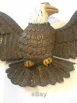 Vintage Folk Art Hand Carved Wood Eagle